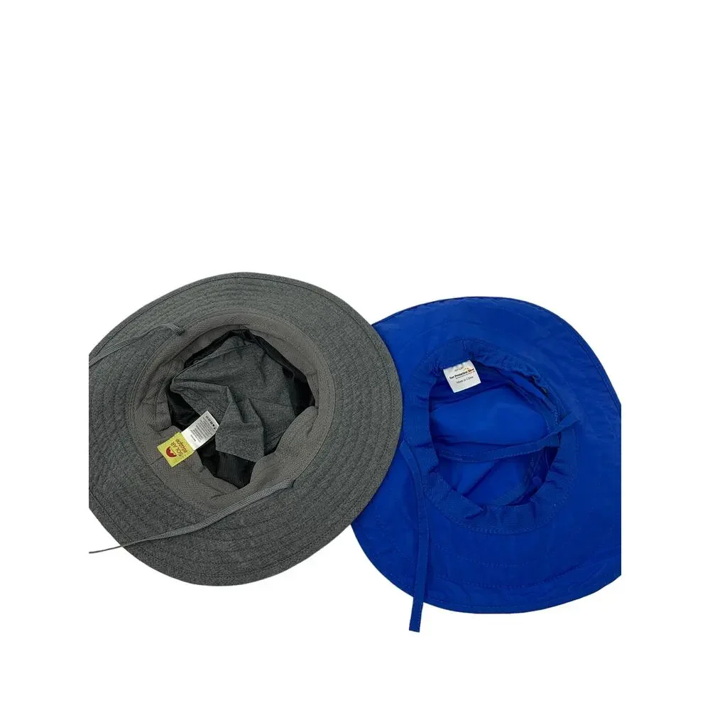 Boys 2 Piece Bucket Hats Sun Protection Chin Straps Blue Gray